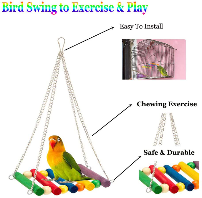 ESRISE 8 Pcs Bird Parakeet Cockatiel Parrot Toys, Hanging Bell Pet Bird Cage Hammock Swing Toy Wooden Perch Chewing Toy for Small Parrots, Conures, Love Birds, Finches Animals & Pet Supplies > Pet Supplies > Bird Supplies > Bird Toys ESRISE   