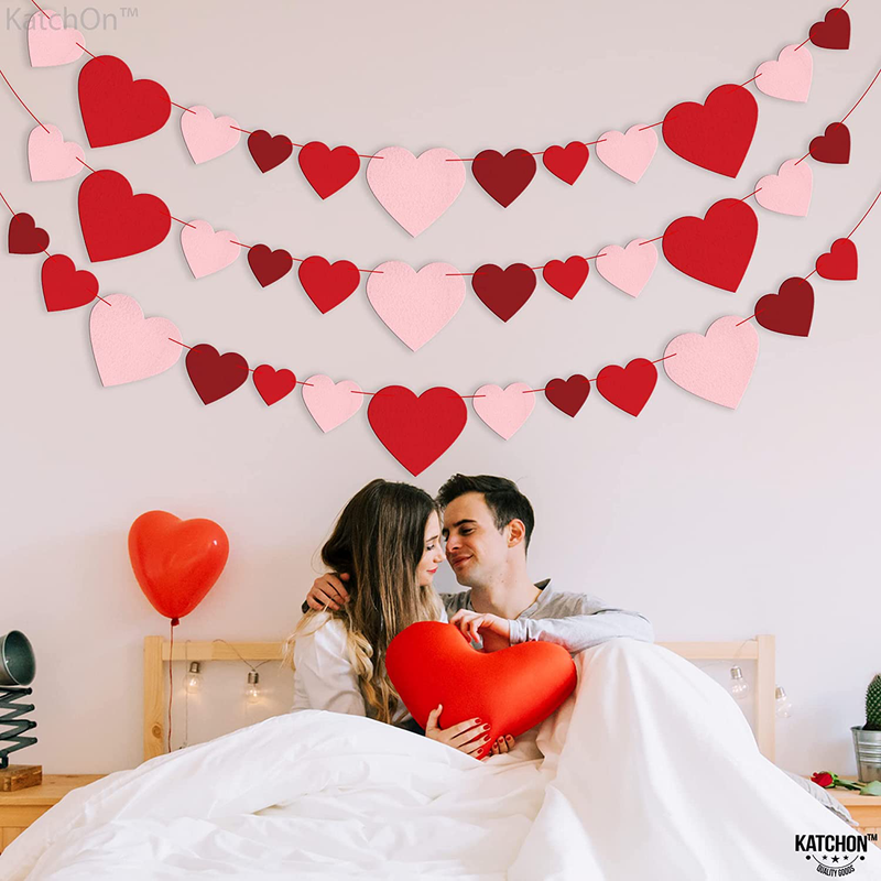 Felt Red Valentines Heart Banner - No DIY Required, 3 Strings | Red Heart Garland for Romantic Decorations Special Night | Heart Decorations, Valentines Day Garland for Valentines Day Decorations Home & Garden > Decor > Seasonal & Holiday Decorations KatchOn   