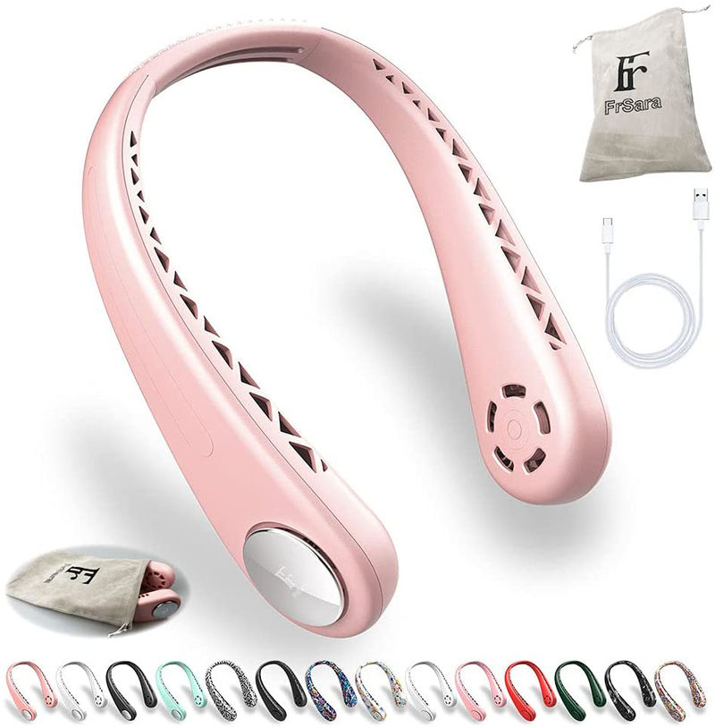 FrSara Neck Fan, Portable Fan Strong Wind, Adjustable, 360° Cooling, Super Quiet, No Blade Fan Design, No Hair Twisting, Even Air Volume On Both Sides, Non-Slip Material, Short Charging, Long Use Time Electronics > Computers > Handheld Devices FrSara Light pink + mirror  