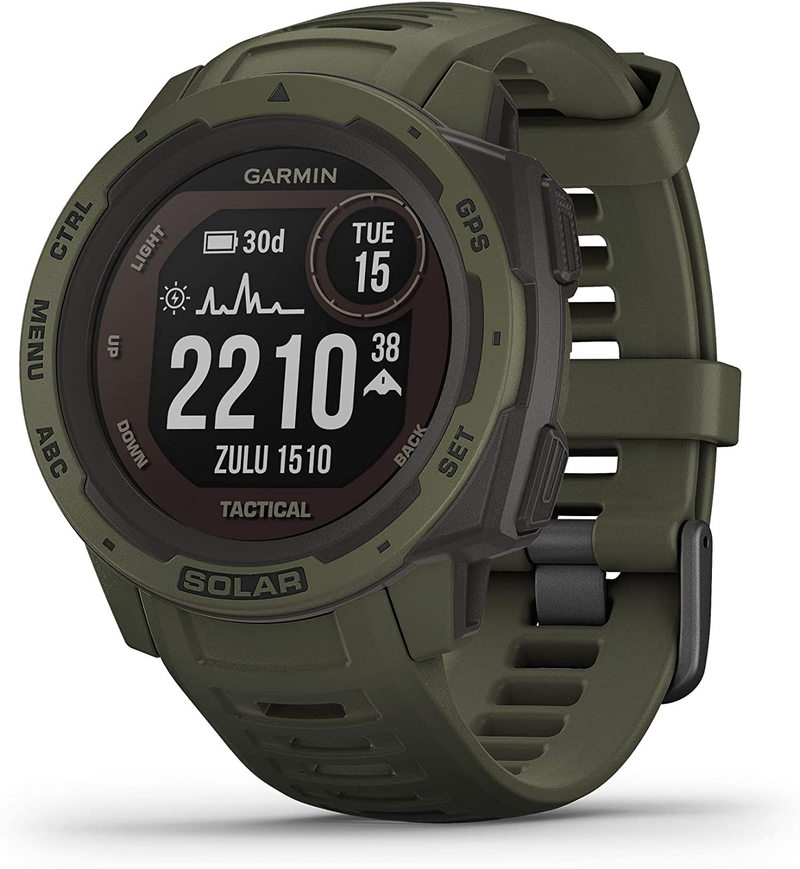 Garmin 010-02064-00 Instinct, Rugged Outdoor Watch with GPS, Features Glonass and Galileo, Heart Rate Monitoring and 3-Axis Compass, Graphite Apparel & Accessories > Jewelry > Watches Garmin Moss Green Solar - Tactical Edition 