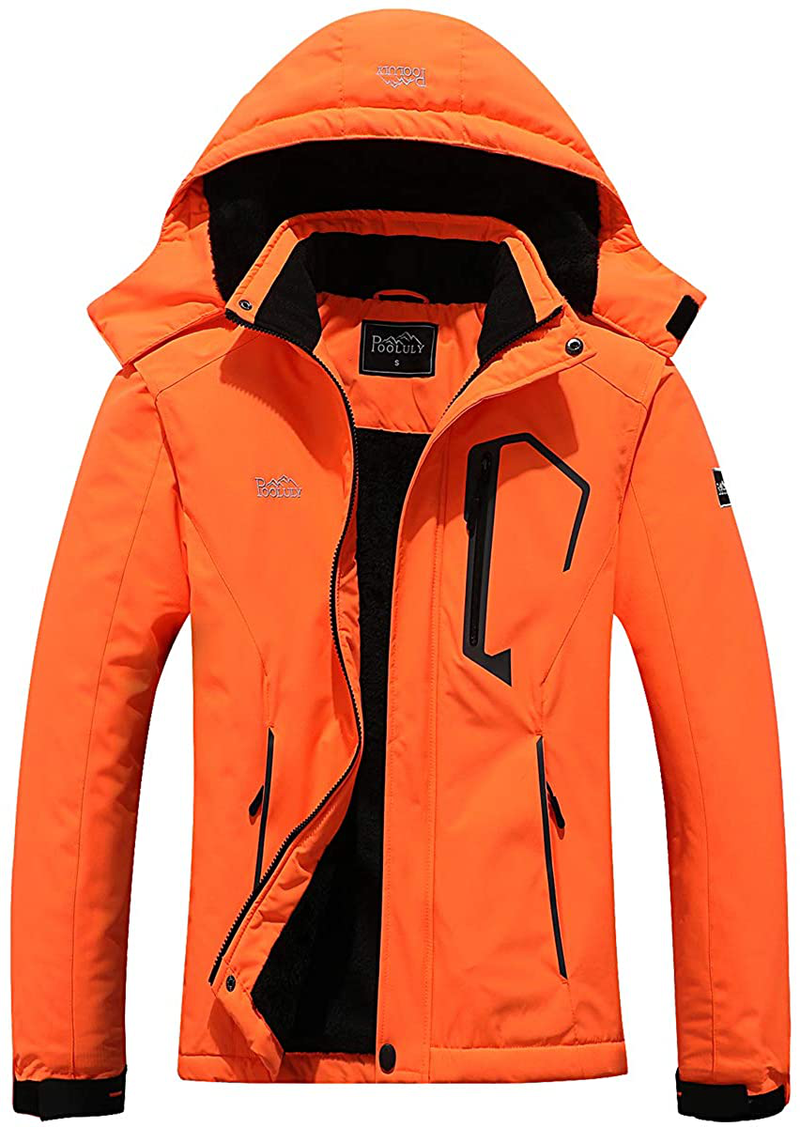 Pooluly Women's Ski Jacket Warm Winter Waterproof Windbreaker Hooded Raincoat Snowboarding Jackets  Pooluly Neon Orange X-Large 