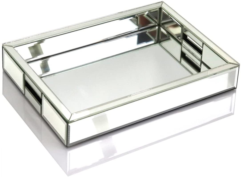 Rectangle Silver Mirror Decorative Tray Size 11” Length x 14” Width x 2” Height, Mirrored Vanity Organizer with Hand, Markup Perfume Jewelry Tray for Bathroom Bedroom Dresser Coffee Table qmdecor Home & Garden > Decor > Decorative Trays Logkern Default Title  