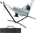 Double Hammock with Space Saving Steel Stand (450 lb Capacity - Premium Carry Bag Included) - for para Patio, Indoor and Outdoor (Blue/Green Stripes) Home & Garden > Lawn & Garden > Outdoor Living > Hammocks Nromant Blue/Green Stripes  