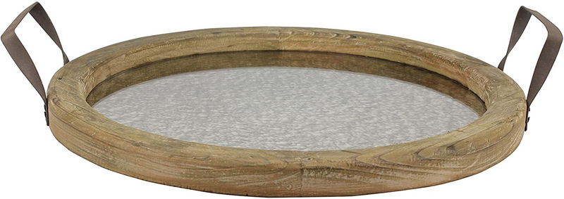Stonebriar Brown Oval Wood Serving Tray with Metal Handles and Distressed Mirror Base, LARGE Home & Garden > Decor > Home Fragrance Accessories > Candle Holders Stonebriar Small  