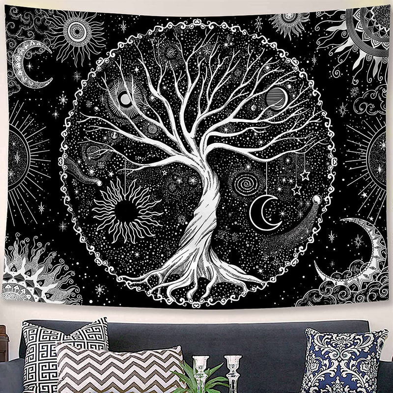Spenlife Tree of Life Tapestry Black and White Tapestry Galaxy Space Tapestry Black Aesthetic Tapestry Wall Hanging for Bedroom (50×60 Inches) Home & Garden > Decor > Artwork > Decorative Tapestries Spenlife   