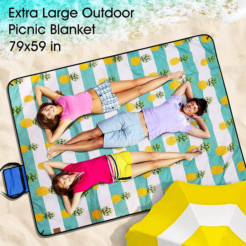 RWWXII Large Outdoor Picnic Blanket Waterproof 79"x59" Beach Blanket Sandproof Folding, Washable & Lightweight Picnic Mat for Travelling, Hiking and Champing (Pineapple) Home & Garden > Lawn & Garden > Outdoor Living > Outdoor Blankets > Picnic Blankets RWWXII   
