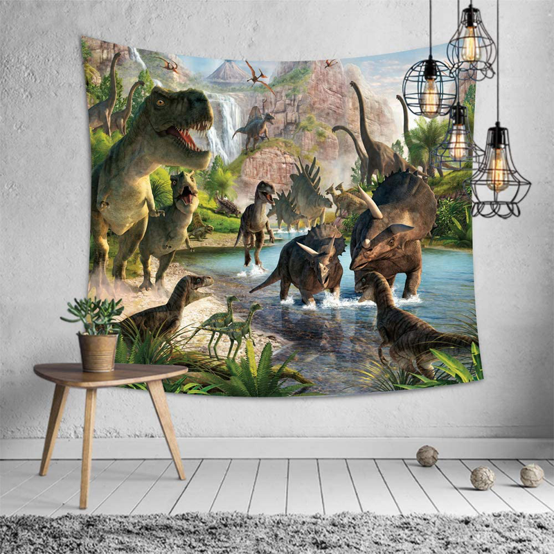 Sevendec Dinosaur Tapestry Wall Hanging Wild Anicient Animals Wall Tapestry Tropical Jurassic Nature Wall Decor for Children Bedroom Living Room Dorm W59 x L51