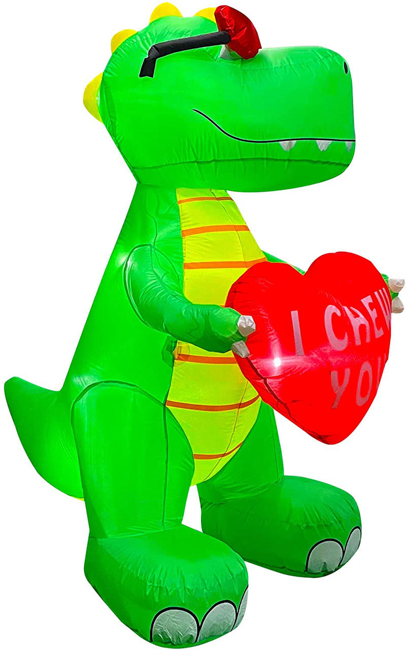 SEASONBLOW 6 FT Inflatable Valentine'S Day Dinosaur with Heart LED Lighted Decoration for Birthday Wedding Yard Lawn Garden Indoor Outdoor Decor