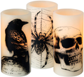 DRomance Flameless Flickering Candles Battery Operated with 6 Hour Timer, Set of 3 Real Wax LED Pillar Candles Warm Light with Castle, Witch, Bats Decal Halloween Decor Candles for Kids(D3" x H6") Arts & Entertainment > Party & Celebration > Party Supplies DRomance Crow,spider,skull Decals  