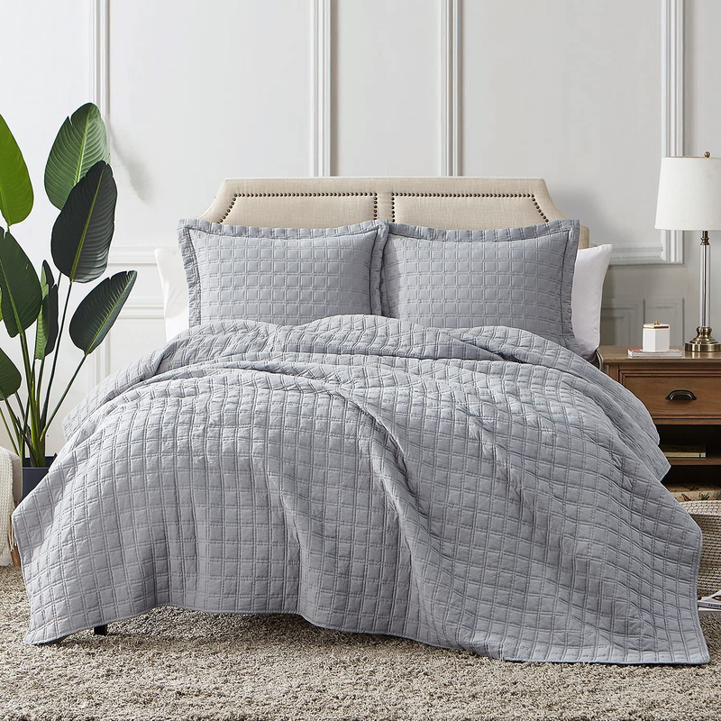 Hansleep Quilt Set Lightweight Bed Decor Coverlet Set Comforter Bedding Cover Bedspread for All Season Use (White Clover, Full/Queen 90x96inches) Home & Garden > Linens & Bedding > Bedding Hansleep Grey (Stone Washed) Twin 68x90 inches 