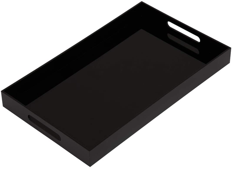 KEVLANG Glossy White Sturdy Acrylic Serving Tray with Handles-10x15Inch-Serving Coffee Appetizer Breakfast Butler-Kitchen Countertop-Makeup Drawer Organizer-Vanity Table Tray-Ottoman Tray Home & Garden > Decor > Decorative Trays KEVLANG Glossy Black 12"x20"x2"H 