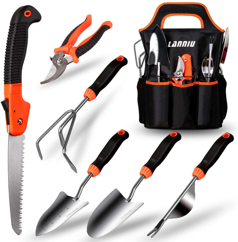 LANNIU Gardening Tool Set, Garden Tools Set Gift for Women and Men, Stainless Steel Heavy Duty Outdoor Hand Tools Kit with Soft Rubberized Non-Slip Ergonomic Handle Storage Tote Bag Home & Garden > Lawn & Garden > Gardening > Gardening Tools > Gardening Sickles & Machetes LANNIU Default Title  
