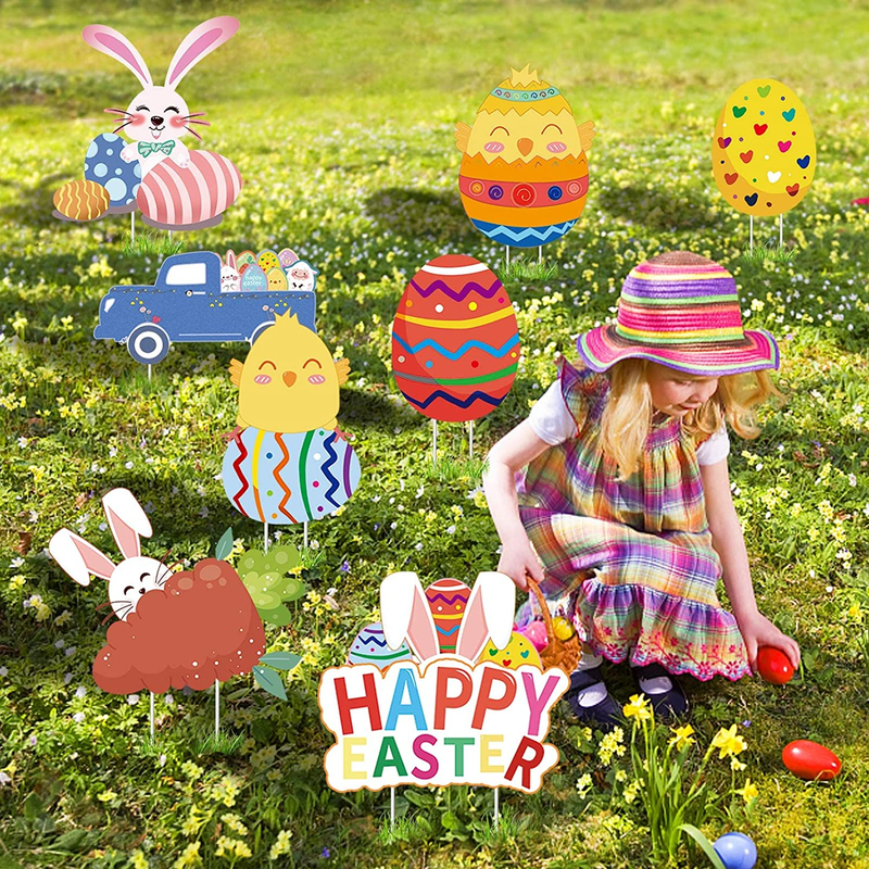Little Tigger 8 PCS Easter Yard Signs Decorations Outdoor, Waterproof Easter Yard Signs with Stakes Bunny, Eggs, Hunt and Basket Yard Stake for Easter Party Decor, Hunt Game, Easter Lawn Yard Decorations, Easter Props Home & Garden > Decor > Seasonal & Holiday Decorations little tigger   