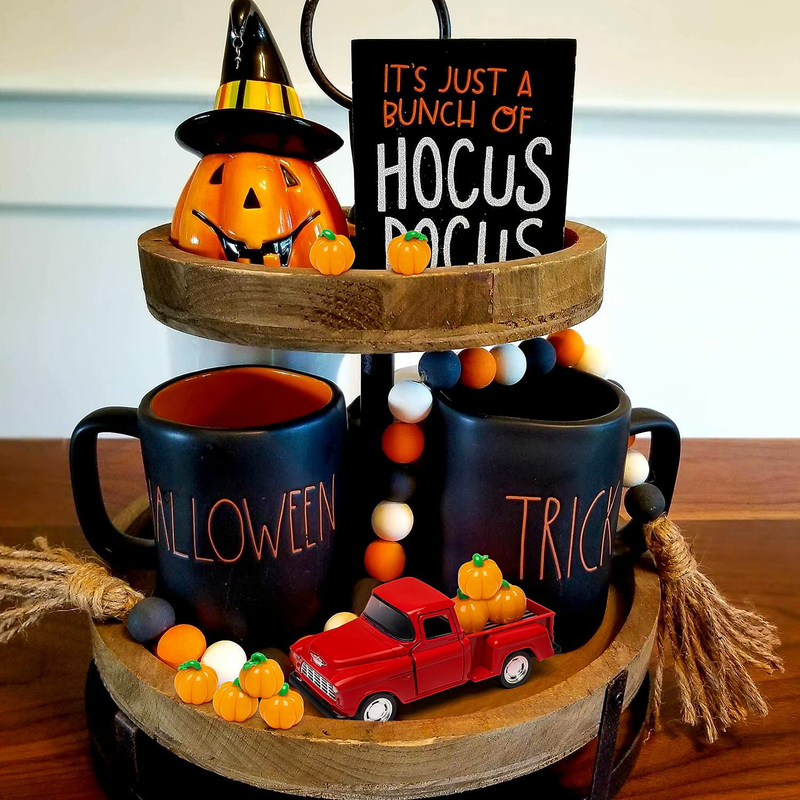 Halloween Mini Farm Truck Decoration Faux Pumpkins Fall Home Decor Red Pullback Truck Car Model Vintage Pickup Metal Decor Set Cast Collectible Autumn Toy Truck for Tiered Tray Bookshelf Table Decors Arts & Entertainment > Party & Celebration > Party Supplies 2ooya   