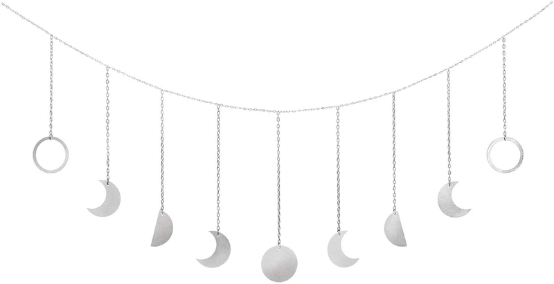 Mkono Moon Phase Wall Hanging Moon Garland Decor Boho Home Decoration Moon Hang Art Ornaments for Bedroom Headboard Living Room Dorm Nursery Apartment Office Mothers Day Gift, Gold, 50" Arts & Entertainment > Party & Celebration > Party Supplies Mkono Silver Medium 