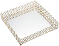 Hipiwe Crystal Cosmetic MakeupTray - 10.6 inches Square Vanity Tray Jewelry Trinket Organizer Tray Mirrored Decorative Tray Christmas, Large Home & Garden > Decor > Decorative Trays Hipiwe Gold  