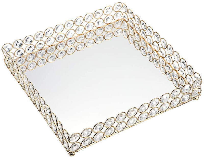 Hipiwe Crystal Cosmetic MakeupTray - 10.6 inches Square Vanity Tray Jewelry Trinket Organizer Tray Mirrored Decorative Tray Christmas, Large