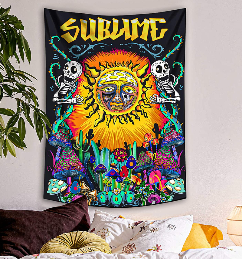Lifeel Trippy Sublime Sun Tapestry Wall Hanging, Psychedelic Hippie Vertical Colorful Tapestries with Mushroom Cactus for Bedroom Home Decor 36×48 inch Home & Garden > Decor > Artwork > Decorative Tapestries Lifeel Multicolor 36"×48" (90cm×120cm) 