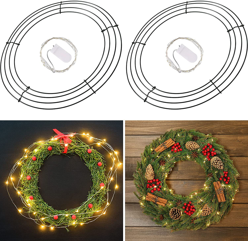 Christmas Wire Wreath Frame with String Light, round Green Metal Floral Crafts Wire Wreath Form for New Year Thanksgiving Day Valentines Decoration (2 Sets,12 Inch) Home & Garden > Decor > Seasonal & Holiday Decorations Mudder 2 12 Inch 