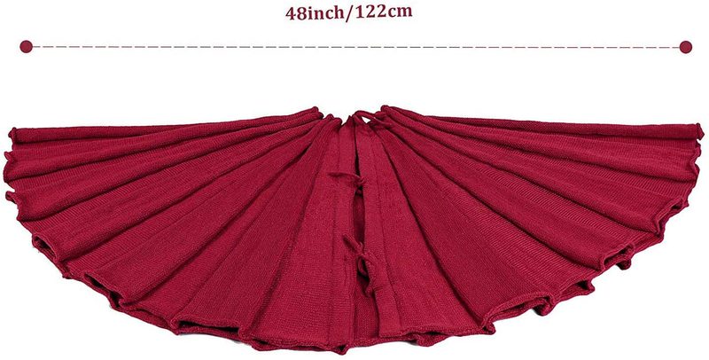 LimBridge Christmas Tree Skirt, 48 inches Knitted Ruffled Rustic Pleated Thick Heavy Yarn Knit Xmas Holiday Decoration, Red Home & Garden > Decor > Seasonal & Holiday Decorations > Christmas Tree Skirts LimBridge   
