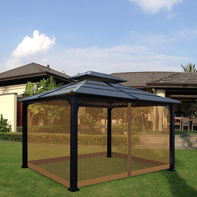Gazebo Universal Replacement Mosquito Netting - Viragzas Adjustable Screen Sidewalls Curtain Mesh Panels Netting Walls with Zipper FIT for Patio 10'x10' or 10'x12' Canopy Tent (Khaki, 10x10) Home & Garden > Lawn & Garden > Outdoor Living > Outdoor Structures > Canopies & Gazebos viragzas   