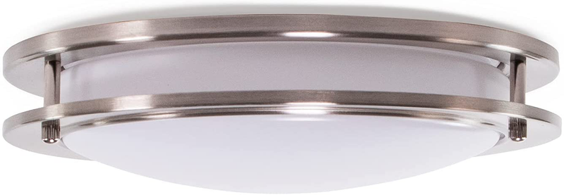 CORAMDEO 10 Inch LED Satin Nickel Ceiling Flush Mount Light for Hallways, Bedrooms, Entry, Built in LED Gives 100W of Light from 14W of Power, 980 Lumens, 3K, Dimmable, Nickel Finish, Acrylic Lens