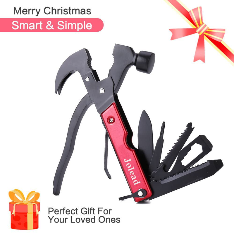 Multitool Camping Gear Gifts for Men Dad, 18 in 1 Stainless Steel Mini Hammer for Outdoor Survival Kit, Cool Camping Accessories Gadget, Multi Tool with Plier, Knife, Saw, Wrench, Bottle Opener+ Sporting Goods > Outdoor Recreation > Camping & Hiking > Camping Tools JOLEAD   