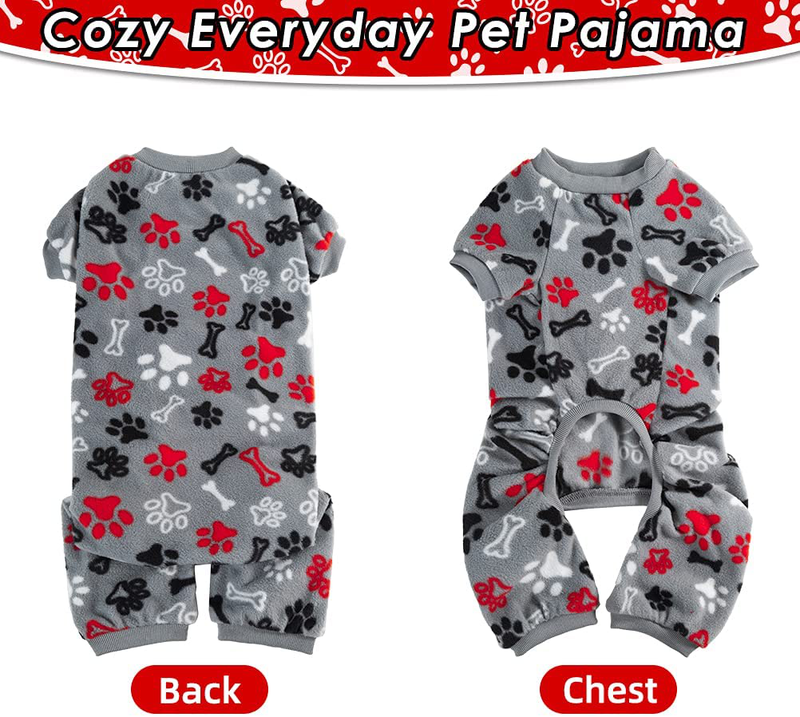 PUPTECK Soft Polar Fleece Dog Pajamas - Adorable Puppy Clothes Jumpsuit Pjs - Lightweight Cat Coat Pet Apparel - Cute Paw Design Animals & Pet Supplies > Pet Supplies > Dog Supplies > Dog Apparel PUPTECK   