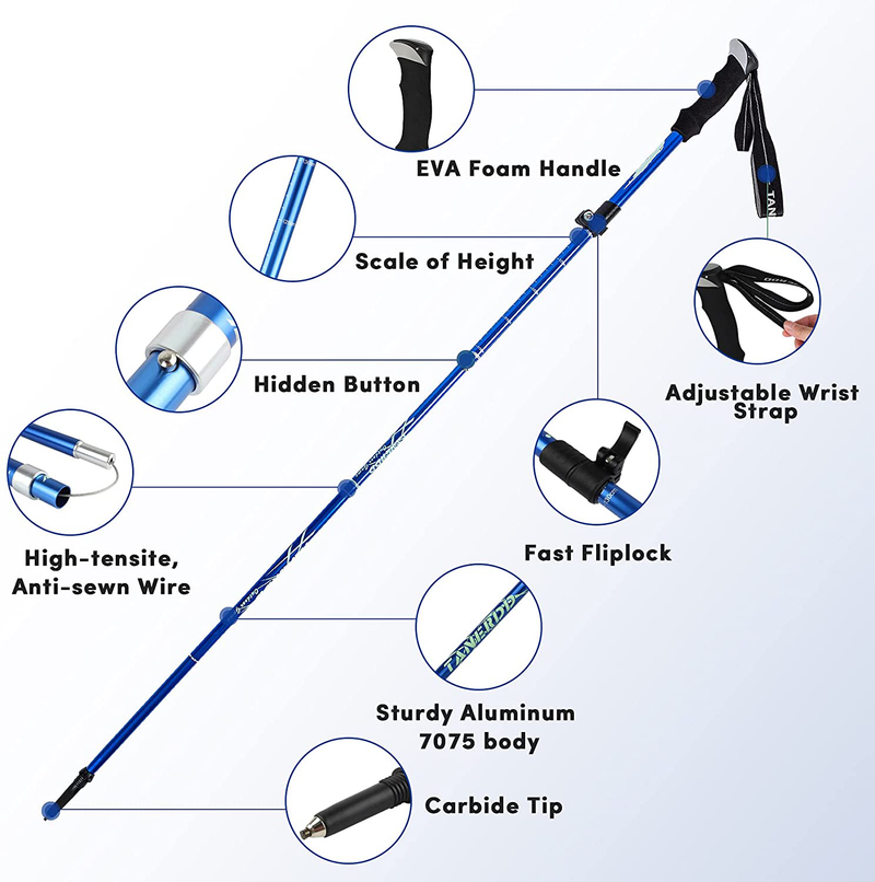 ORLANG Trekking Poles for Hiking - 2 Pack Lightweight Aluminum 7075 Walking Sticks for Hiking ,Collapsibletelescopic Trekking Hiking Poles with Adjustable Quick Flip-Lock and EVA Handle