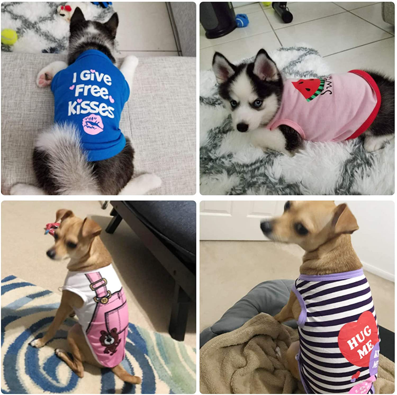 Pet Shirts Printed Puppy Shirts Dog Sweatshirt Cute Dog Clothing Cotton Dog Pullover Soft Shirt for Pet Dog Apparel Christmas New Year (Pineapple, Word, Strap, Stripe, Watermelon, S) Animals & Pet Supplies > Pet Supplies > Dog Supplies > Dog Apparel SATINIOR   