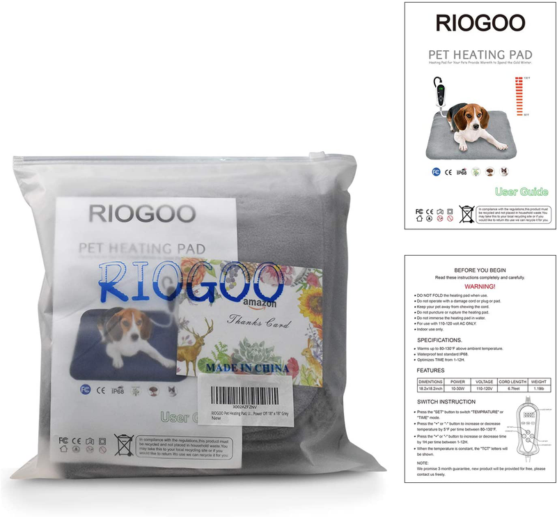 RIOGOO Pet Heating Pad, Upgraded Electric Dog Cat Heating Pad Indoor Waterproof, Auto Power Off Animals & Pet Supplies > Pet Supplies > Cat Supplies > Cat Beds RIOGOO   