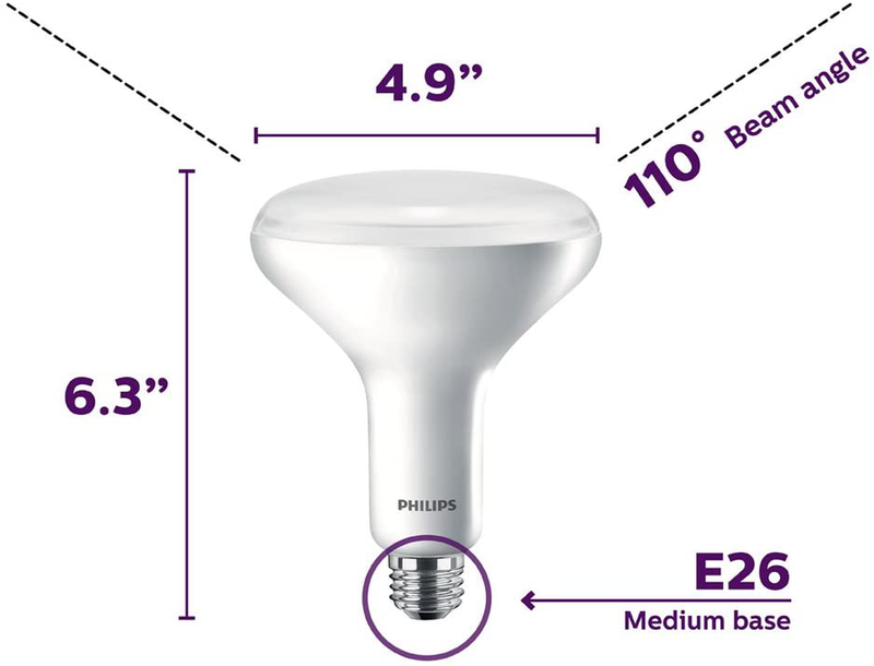 PHILIPS LED 457010 BR40 Dimmable 800-Lumen, 2700-2200-Kelvin, 10 (65 Equivalent) Flood Light Bulb with E26 Medium Base, Warm Glow, 6-Pack, 9-Watt, 6 Count