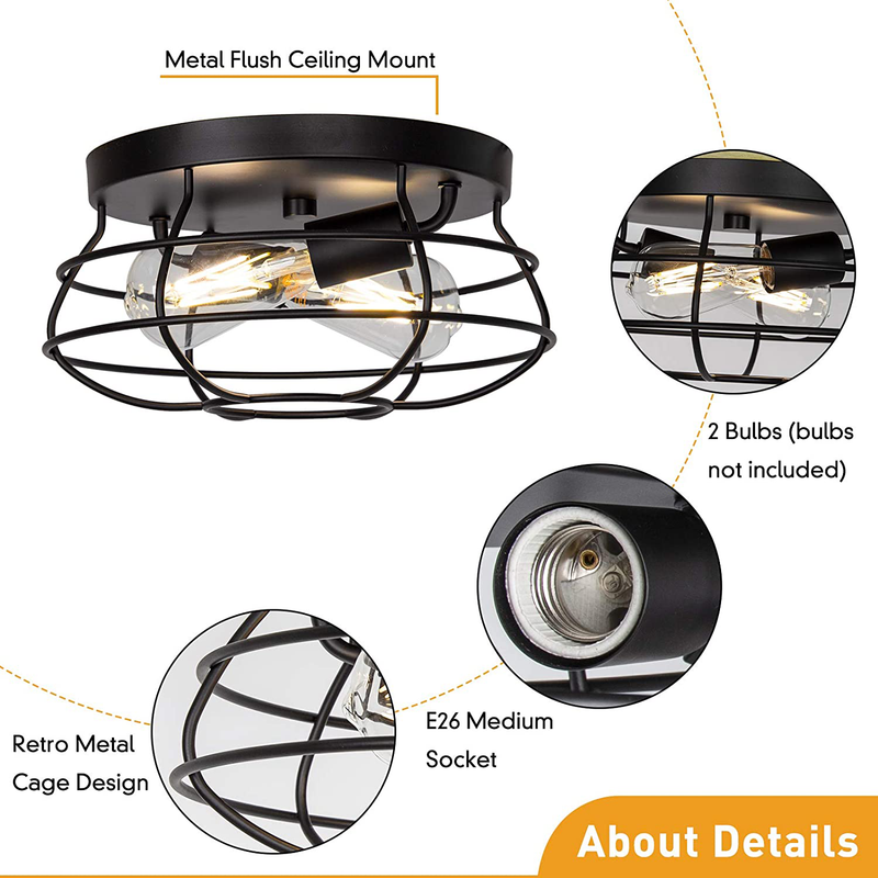 Light Fixtures Ceiling Mount, Boncoo Farmhouse Light Fixtures with Black Metal Cage E26 Industrial Light Fixture Rustic Close to Ceiling Light for Hallway, Kitchen, Dining Room, Living Room Home & Garden > Lighting > Lighting Fixtures > Ceiling Light Fixtures KOL DEALS   