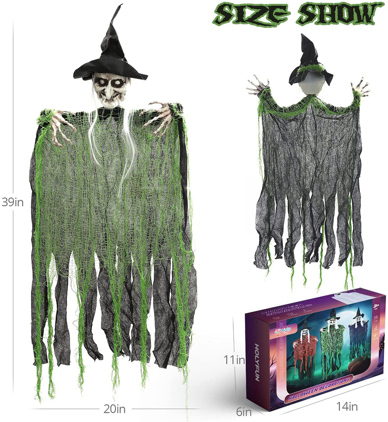 HOLYFUN 3 Pack Halloween Hanging Decorations, 40" Witch Halloween Indoor and Outdoor Party Decor for Yard Patio Lawn Garden