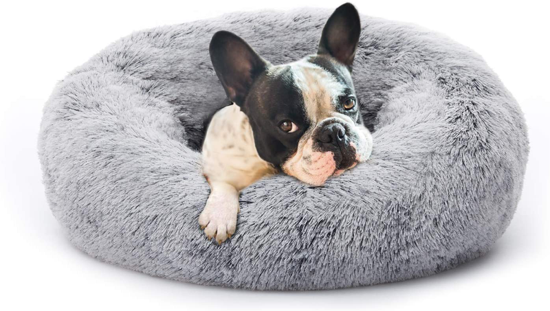 Eterish Fluffy round Calming Dog Bed Plush Faux Fur, Anxiety Donut Dog Bed for Small, Medium Dogs and Cats, Pet Cat Bed with Raised Rim, Machine Washable Animals & Pet Supplies > Pet Supplies > Dog Supplies > Dog Beds Eterish Light Grey Small (Pack of 1) 