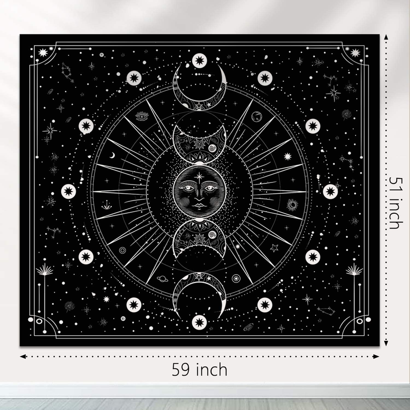 Sun Moon Tapestry Wall Hanging Stars Space Psychedelic Black and White Tapestries Wall Tapestry for Bedroom Aesthetic Home Wall Room Decor (Mysterious Black, 51.2x59.1 Inches, 130x150 cm) Home & Garden > Decor > Artwork > Decorative Tapestries Hihealer   