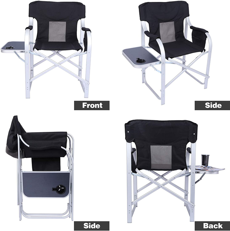 REDCAMP Folding Camping Chairs with Side Table, Sturdy Steel Portable Compact Outdoor Camp Director Chairs for Adults Heavy Duty, Black Blue Grey (Black 2-Pack) Sporting Goods > Outdoor Recreation > Camping & Hiking > Camp Furniture REDCAMP   