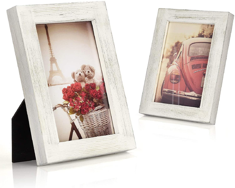 Emfogo 4x6 Picture Frame Photo Display for Tabletop Display Wall Mount Solid Wood High Definition Glass Photo Frame Pack of 2 Carbonized Black Home & Garden > Decor > Picture Frames Emfogo Vintage White 4x6 inch 