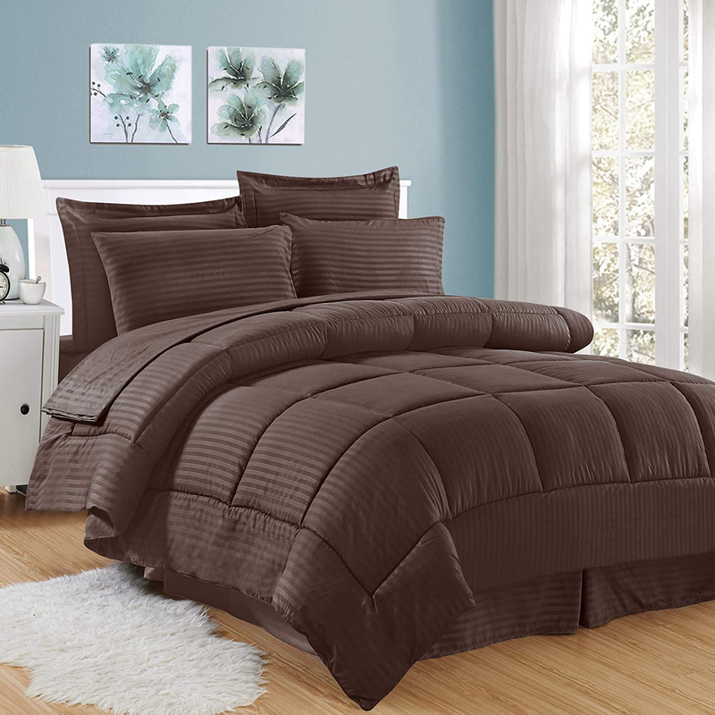 Sweet Home Collection 8 Piece Comforter Set Bag with Unique Design, Bed Sheets, 2 Pillowcases & 2 Shams Down Alternative All Season Warmth, Queen, Dobby Gray Home & Garden > Linens & Bedding > Bedding Sweet Home Collection Dobby Chocolate King 