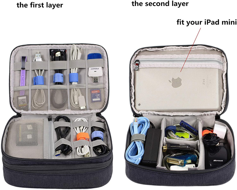 Electronics Organizer Travel Cable Cord Wire Bag Accessories Gadget Gear Storage Cases (Dark Gray)