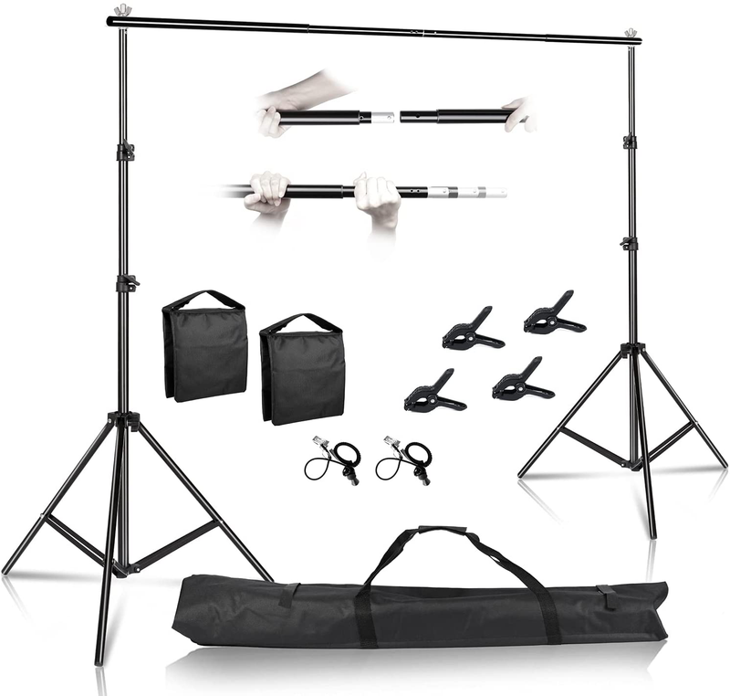 T-Shaped Background Stand, 6.5x5ft/2x1.5m Portable Background Support System, Height Adjustable, Used for Photography Studio Shooting