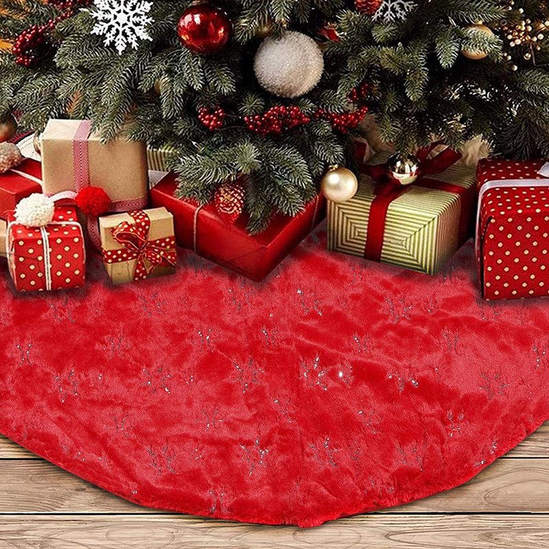 TOBEHIGHER Christmas Tree Skirt - 48 Inches Large Red Tree Skirt with High - End Soft Faux Fur Tree Skirt for Christmas Decorations Indoor Outdoor - Red Home & Garden > Decor > Seasonal & Holiday Decorations > Christmas Tree Skirts TOBEHIGHER   