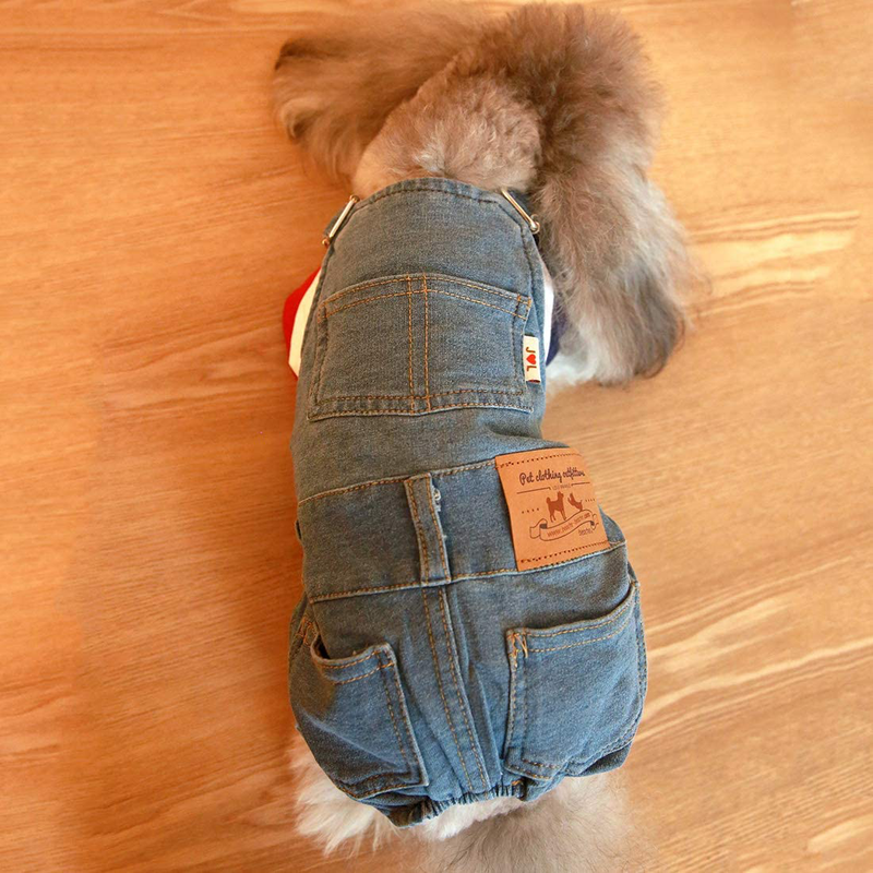 LKEX Small Dog Clothes Costumes, Pet Jean Overalls Clothes Shirt, Soft Cat Fashion Denim Pants