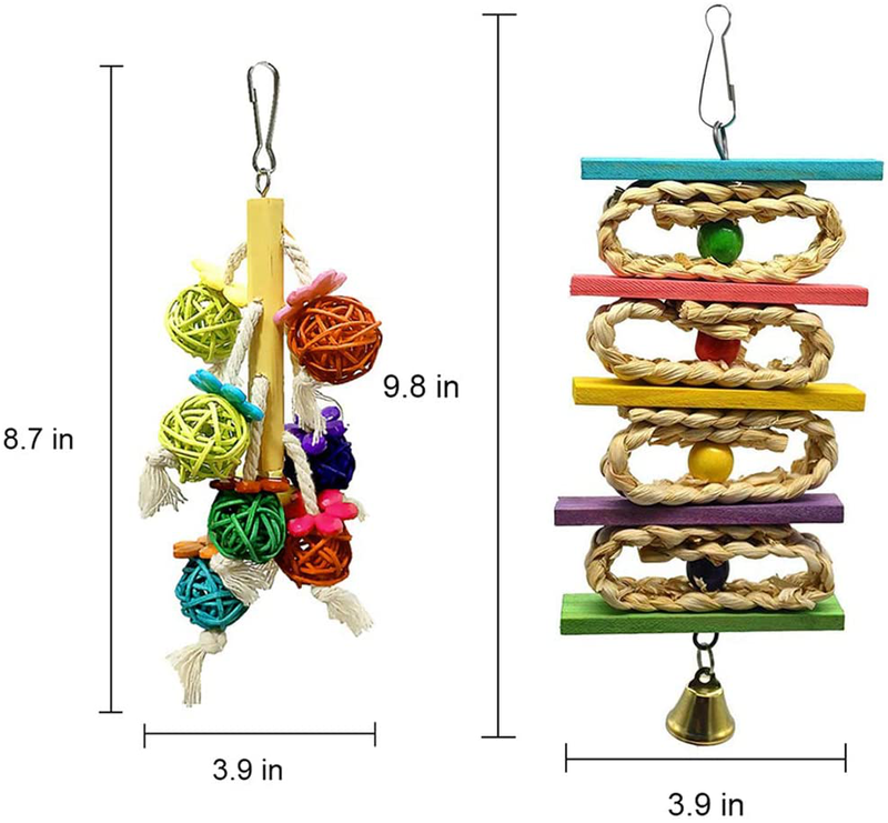 kathson 2 Pack Bird Chewing Toys, Parrot Hanging Colorful Rattan Ball Toy, Wooden Block Cage Bite Toys Suitable for Small Pet Birds Like Parakeet, Conure, Lovebirds, Cockatiels Animals & Pet Supplies > Pet Supplies > Bird Supplies > Bird Toys kathson   