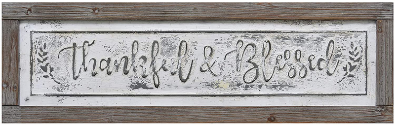 PrideCreation Bless This Home Wall Signs, 36x11 inch Rustic Enamel Wood Framed Metal Wall Hanging Decor Art, Inset Embossed Farmhouse Vintage Decorative Gift for Living Dining Room Bedroom Kitchen Home & Garden > Decor > Artwork > Sculptures & Statues PrideCreation 01-Rustic Thankful  