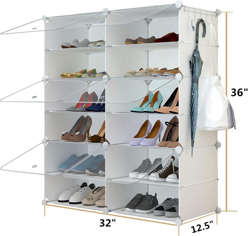 Shoe Rack Organizer, 24 Pair Shoe Storage Cabinet with Door Expandable Plastic Shoe Shelves for Heels, Boots, Slippers,6 Tier Furniture > Cabinets & Storage > Armoires & Wardrobes HOMICKER   