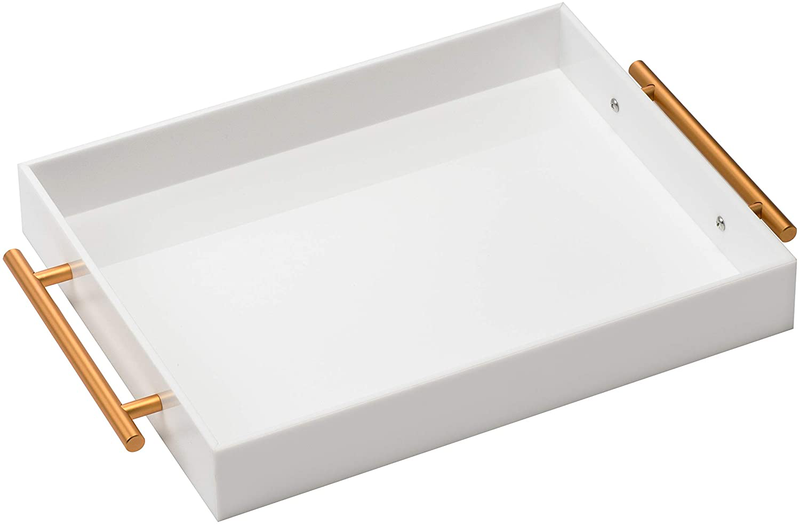 Clear Acrylic Lucite Serving Tray with Metal Handles,11x14 Inch,Decorative Storage Organizer with Spill-Proof Design,Serving for Coffee,Breakfast,Dinner and More Home & Garden > Decor > Decorative Trays KEVJES White 10x16Inch 