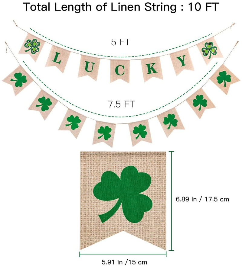 St Patricks Day Decorations Banner, 2 PCS St. Patrick'S Day Garland, Hogardeck Lucky Irish Polyester Banner, Green Shamrock Rustic Outdoor Indoor Decorations for the Home, Farmhouse Spring Decor Arts & Entertainment > Party & Celebration > Party Supplies hogardeck   