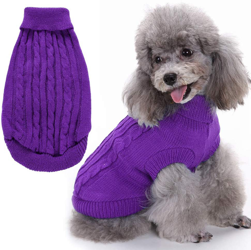 Sunteelong Dog Sweater Turtleneck Knitted Puppy Sweater Warm Pet Winter Clothes Cat Clothes Small Dogs Sweaters for Cold Weather (Red, M) Animals & Pet Supplies > Pet Supplies > Dog Supplies > Dog Apparel SunteeLong Purple XX-Large 