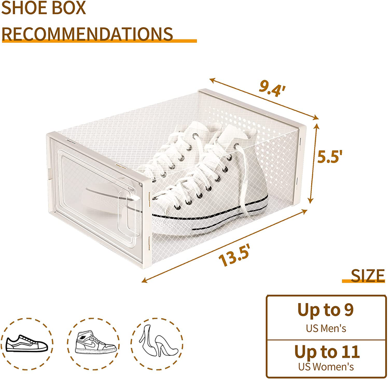 Hrrsaki 15 Pack Shoe Storage Boxes, Shoe Boxes Clear Plastic Stackable, Shoe Organizer Boxes with Front Opening Lids, Ventilation and Dust-Proof, Shoe Container Boxes for Closet, Bedroom, Bathroom, Fit for Women/Men Size 9(13” X 9” X 5.5”) - White Furniture > Cabinets & Storage > Armoires & Wardrobes Hrrsaki   